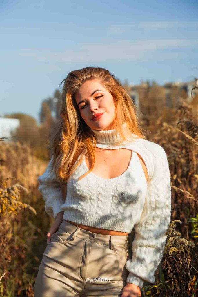 Side profile portrait of Adele during an autumn photoshoot in Calgary