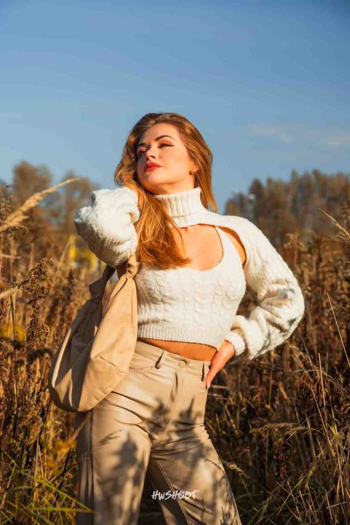 Outdoor fall portrait of Adele in Calgary during golden hour