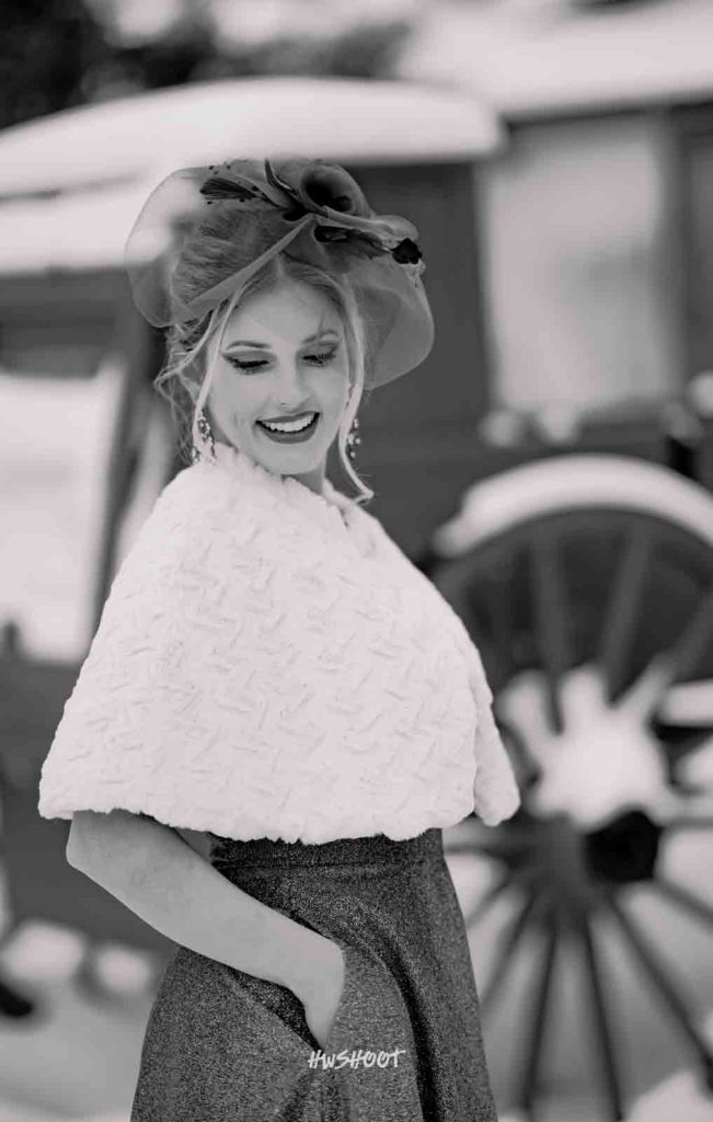 Vintage wedding portrait of a bride in the snow in Calgary