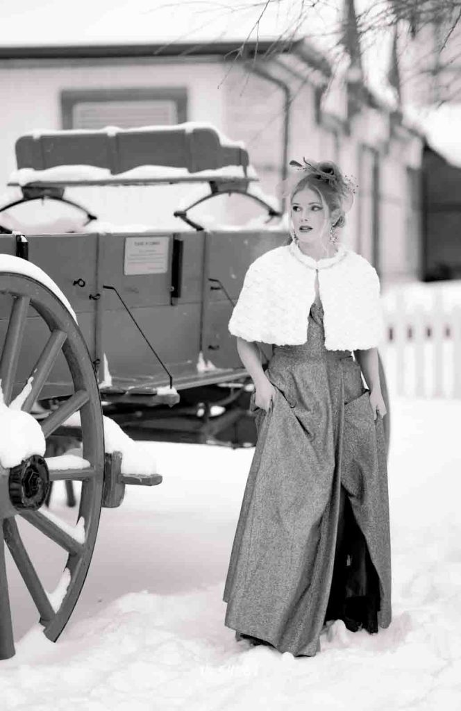 Vintage winter wedding bride portrait in Calgary